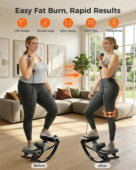 FineWay Upgraded Rock Stepper 2.0 for Exercise at Home, Rocking Stepper Side to Side, Low-Impact Knee-Friendly Exercise Machine with Resistance Bands, LCD Monitor & 330 LBS Capacity, Full Body Workout