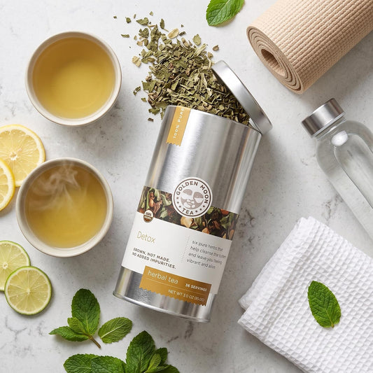 Golden Moon Organic Herbal Detox Tea - Loose Leaf, Non GMO - Travel Tin (36 Servings)