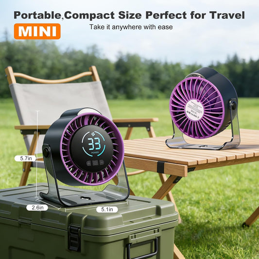 Portable Desk Fan - Rechargeable Small Fan with Night Light for Travel