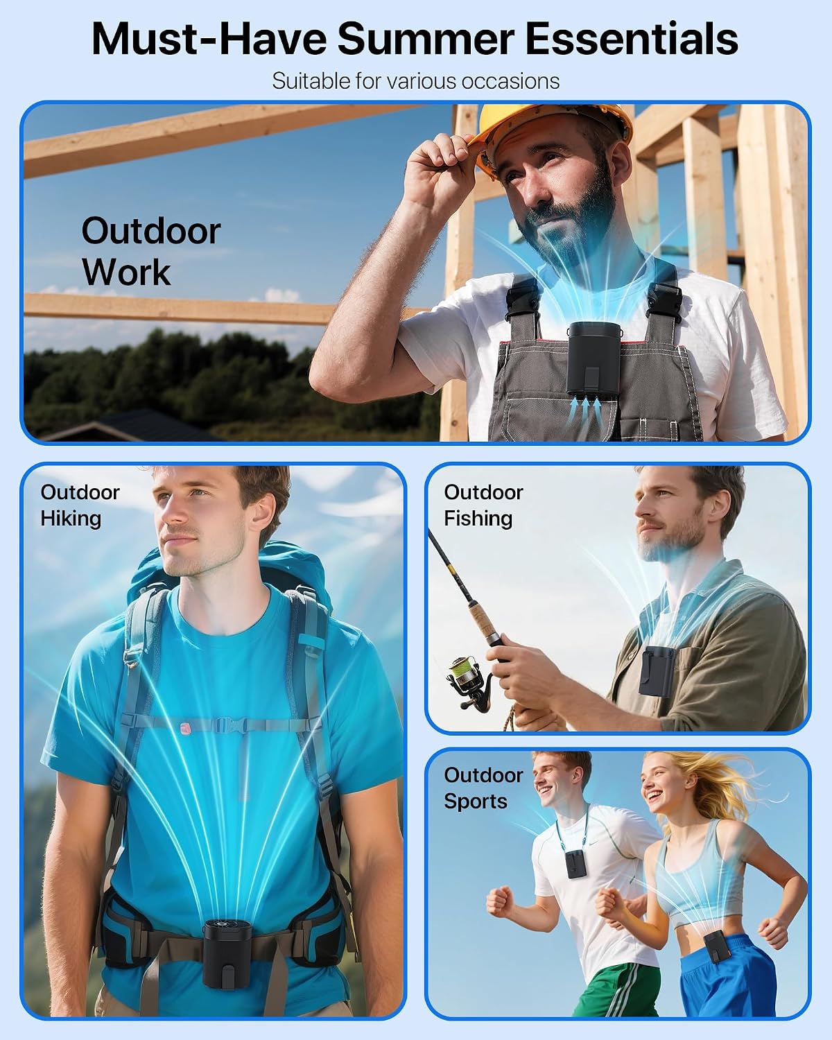 2026 Upgraded Wearable Waist Clip on Fan - 25H Battery 4-in-1 Personal Clip on Belt Fan, Ultra-Lightweight Rechargeable Hands-Free Body Fan with 4 Speeds for Outdoor Work, Jobsite