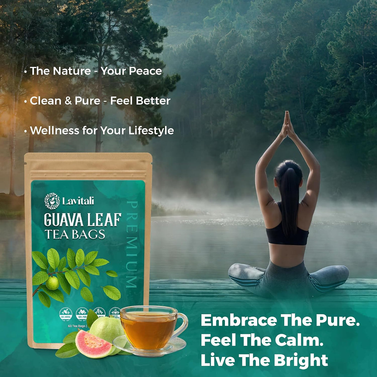 Lavitali, Guava Leaves Tea | 120 tea bags, 100% Pure Herbal Tea | Caffeine-Free, No Sugar, Eco-Friendly Filter Bags | Daily Natural Botanical, Hot or Iced Herbal Infusion