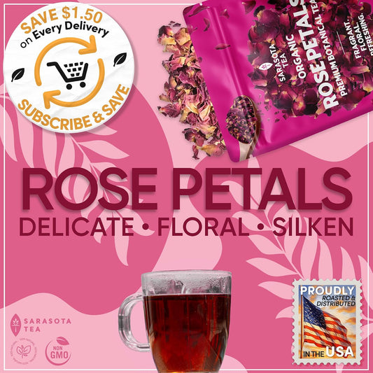 Organic Rose Petals 4.4oz | USDA Organic Dried Rose Petals for Tea, Culinary & Baking | Edible Rose Flowers | Caffeine Free Herbal Tea | Non-GMO | Floral & Aromatic