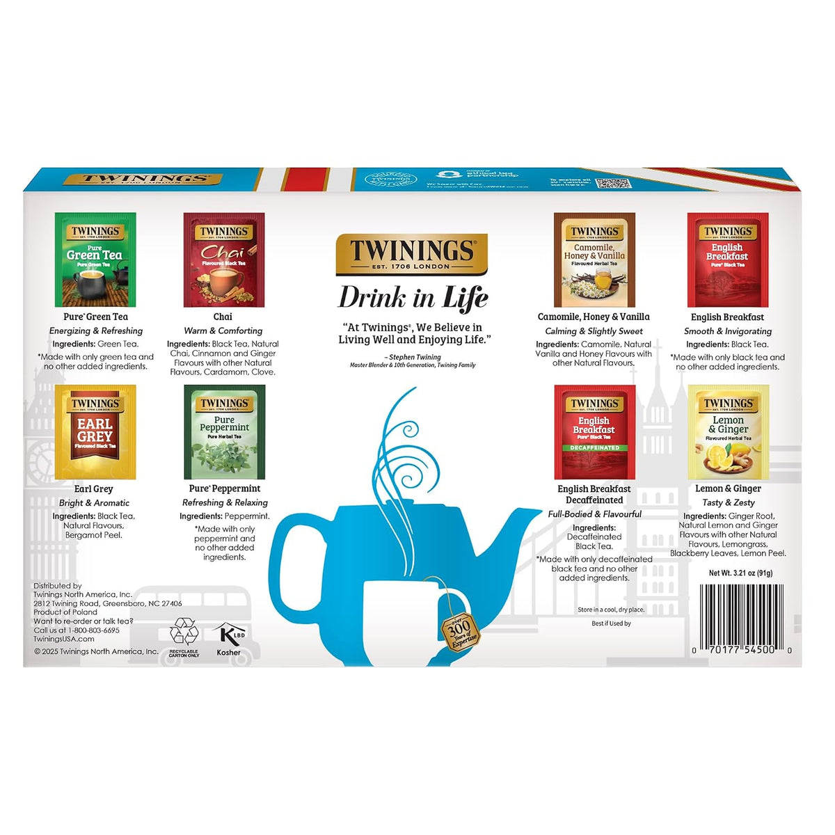 Twinings Tea Classics Collection Gift Box Variety Sampler, 48 Tea Bags (Pack of 1), Enjoy Hot or Iced, Includes Black, Herbal, Green, & Chai Teas