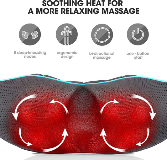 MagicMakers Shiatsu Neck Massager with Heat for Pain Relief Deep Tissue