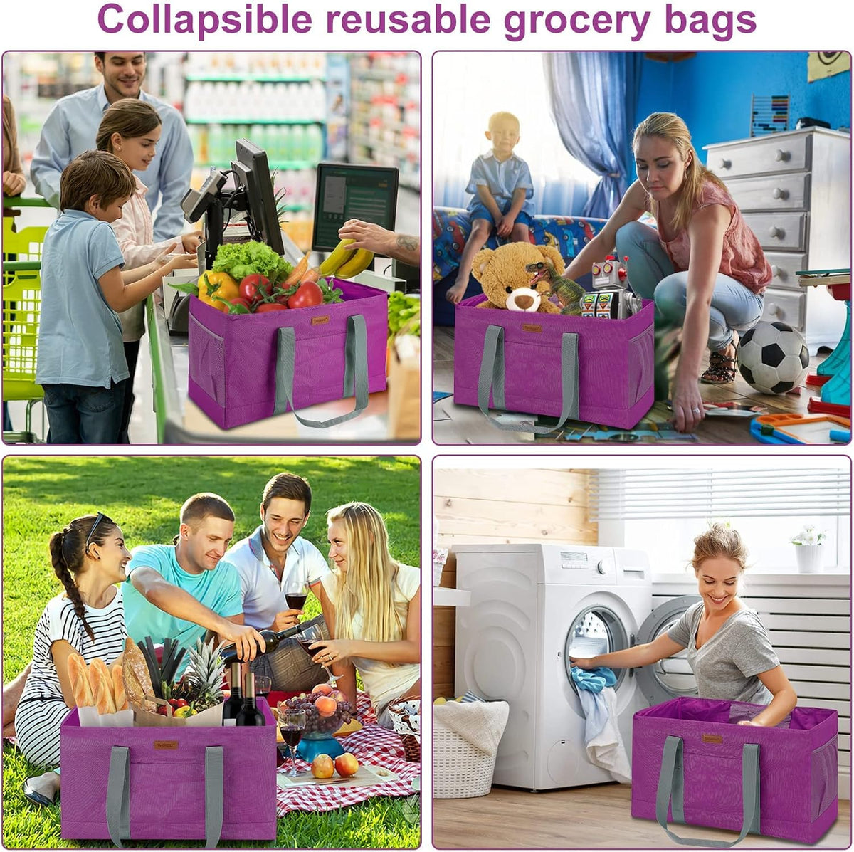 WONDAY Grey Foldable Utility Tote Bag, Reusable Grocery Bag