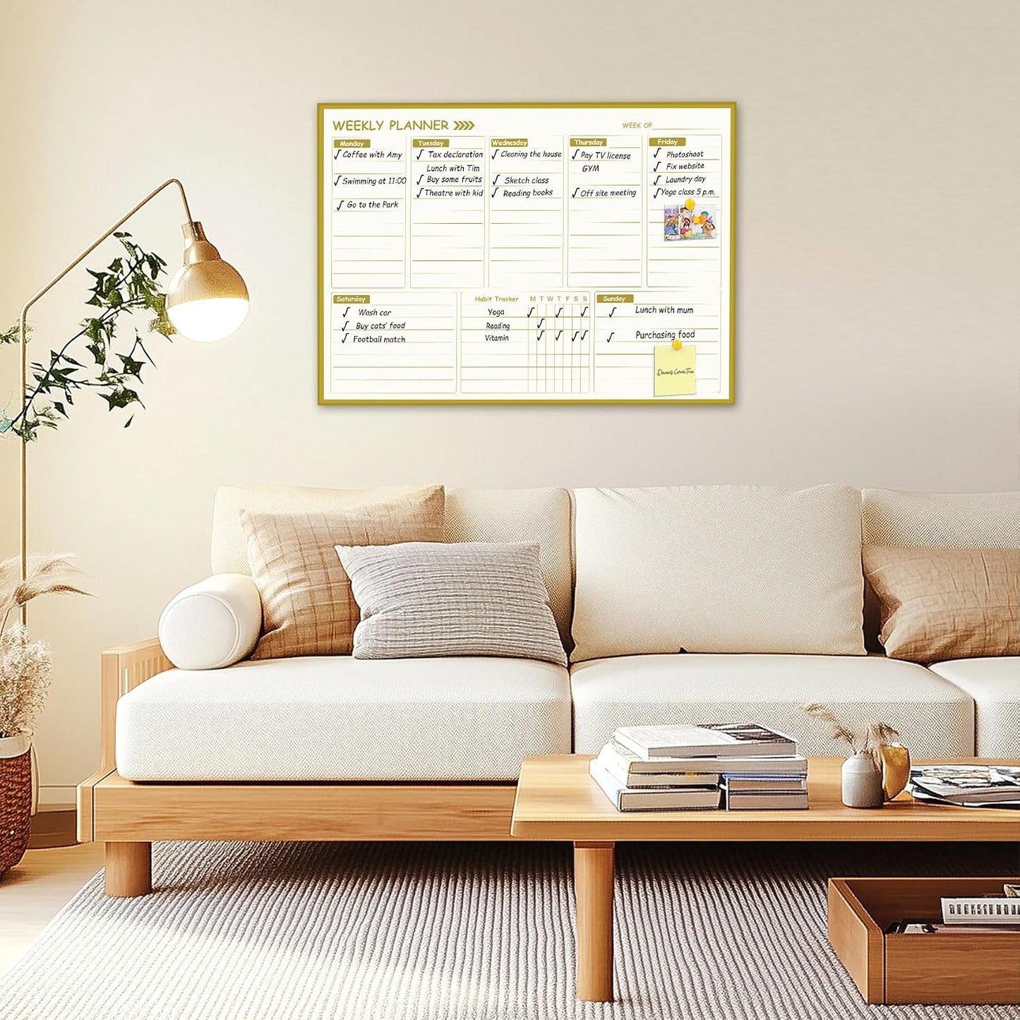 Gold Weekly Dry Erase Board for Wall,12"x16",Gold Metal Frame Weekly Planner Whiteboard for to Do List, Memo, School, Home, Office, Kitchen-GZ