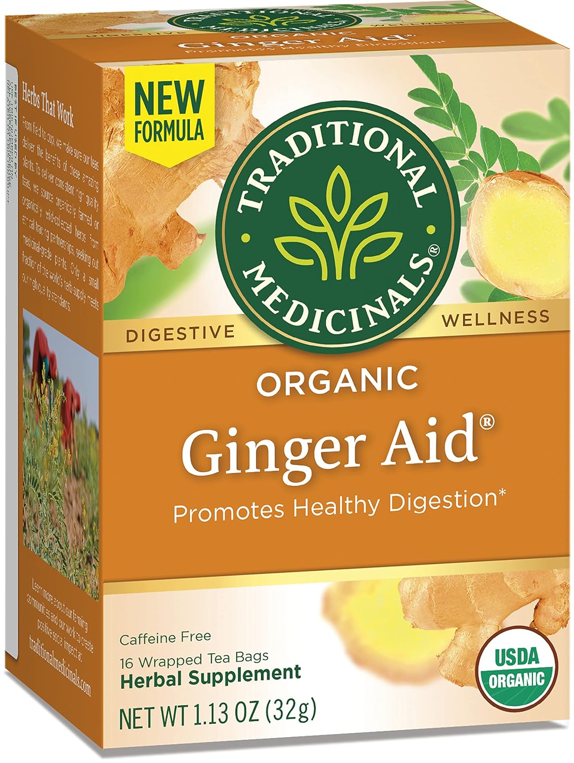 Traditional Medicinals Organic Ginger Aid Herbal Tea, Promotes Healthy Digestion, (Pack of 3) - 48 Tea Bags Total