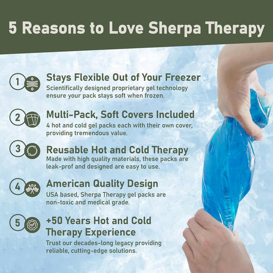 4PK Flexible Gel Ice Packs for Injuries Reusable - Gel Ice Pack Cold Compress for Knee, Back, Neck, Wrist, Hand, Elbow, Ankle Pain Relief - 9.5" x 4.5"