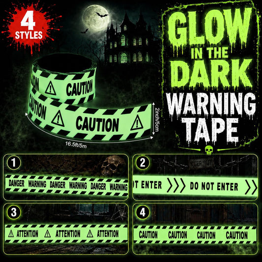 4 Rolls 2 in x 66 ft Glow in The Dark Halloween Caution Tape