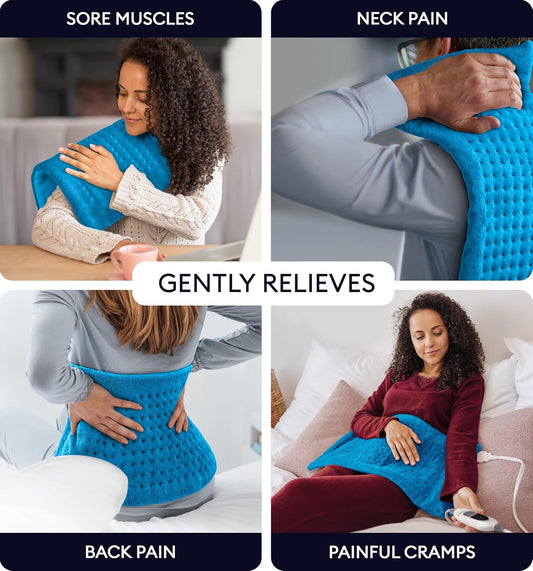 GENIANI Electric Heating Pad for Back Pain & Cramps Relief, Electric Throw, Self Care Gifts for Women, Heating Pad for Neck & Shoulder, Machine Washable Microplush, Auto Shut Off (12"x24", Tabby Gray)