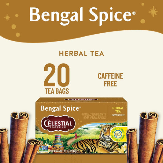 Celestial Seasonings Bengal Spice Chai Inspired Herbal Tea, Caffeine Free, 20 Tea Bags Box (Pack of 6)