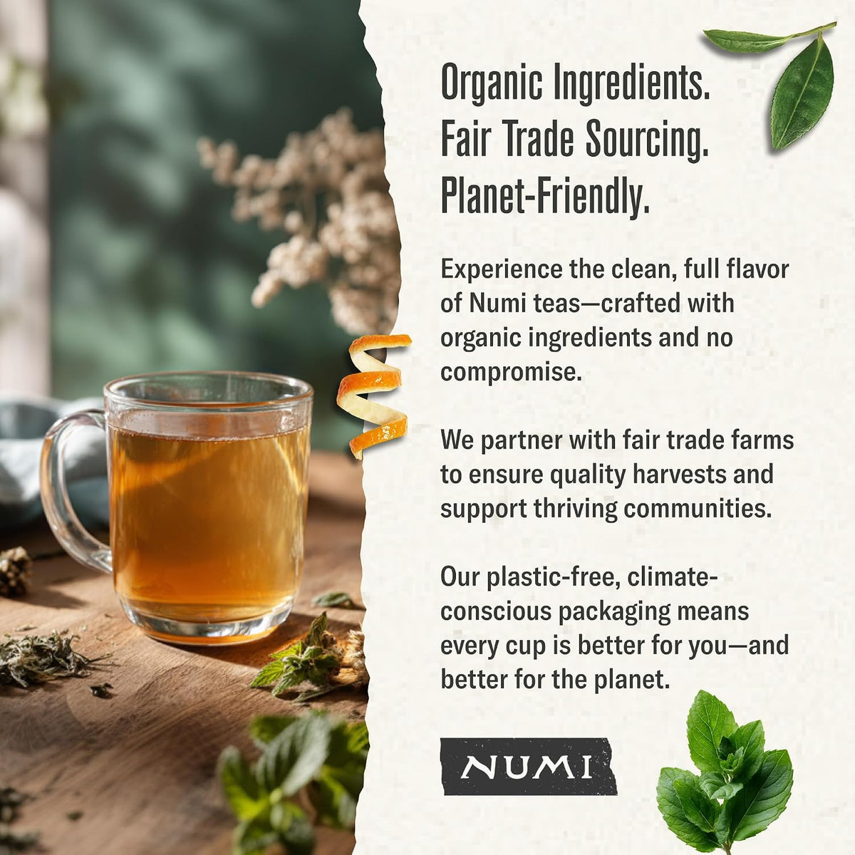 Numi Organic Moroccan Mint Tea, 18 Herbal Tea Bags, Caffeine Free