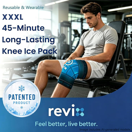 REVIX XXXL Knee Ice Pack Wrap for Meniscus & ACL, 45-Min Cold, 20"×10.7"