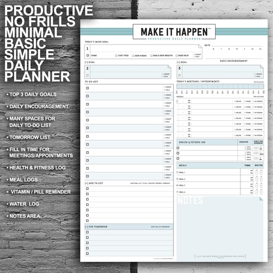 Daily Notepad Planner Basic Minimal To Do Productive List Pad- 50 Tear Off Premium Pad USA (Sea Foam Blue)