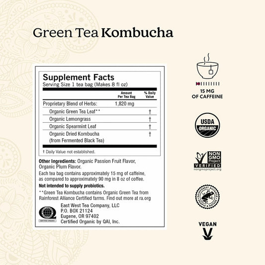 Yogi Green Kombucha Organic Tea, 16 Tea Bags (4 Pack)