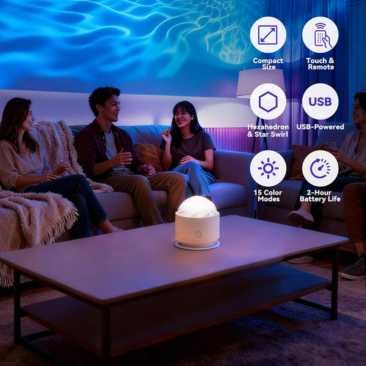 Calming Sensory Lights Projector for Autism & Anxiety Relief, Ocean Wave Light with 15 Color Patterns, Projects Water Ripple Effects on Walls/Ceiling, Sensory for Kids & Adults