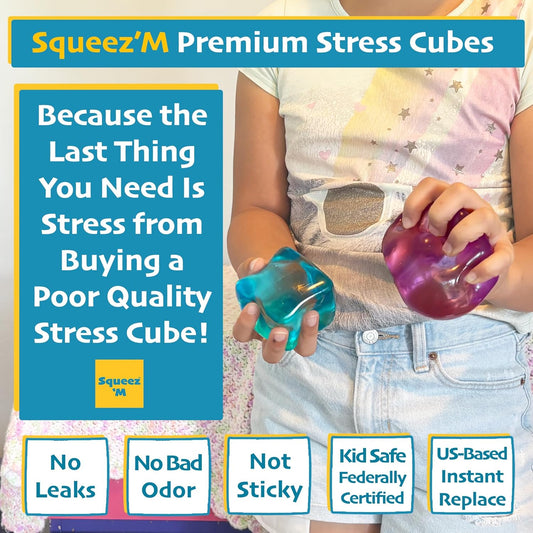 Premium Original Big Block Squeez'M Cube – 35% Larger Than The Standard Squishy Cube, Sensory Fidget Toy for Kids & Adults, Stress Relief, Focus & Play – Durable, Gift-Ready – ASTM Certified 3+