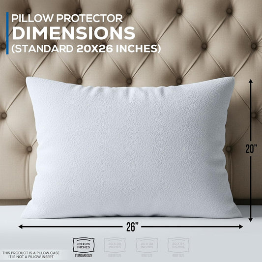 Soft Terry Waterproof Pillow Protectors with Zipper Standard Size, Set of 4