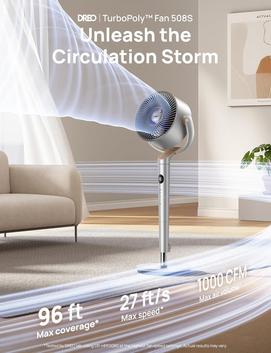 DREO Smart Fan for Bedroom, 120° +120° Omni-Directional Oscillating Fans, 100ft Quiet Pedestal Fan with RGB Light, 9 Speeds, 6 Modes, 20dB, 8H Timer, Wi-Fi/Voice/Alexa, 35-40" Floor Fans with Remote