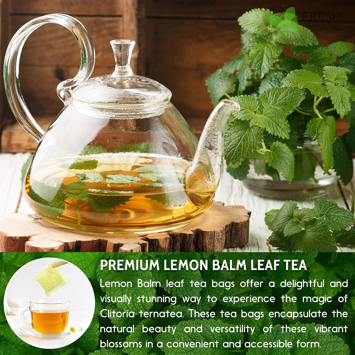 FreshDrinkUS, Lemon Balm Tea Bags | 40 Count |100% Pure Melissa officinalis – Naturally Herbal Tea | Caffeine-Free, Premium Quality, Refreshing Flavor, Sustainably Sourced
