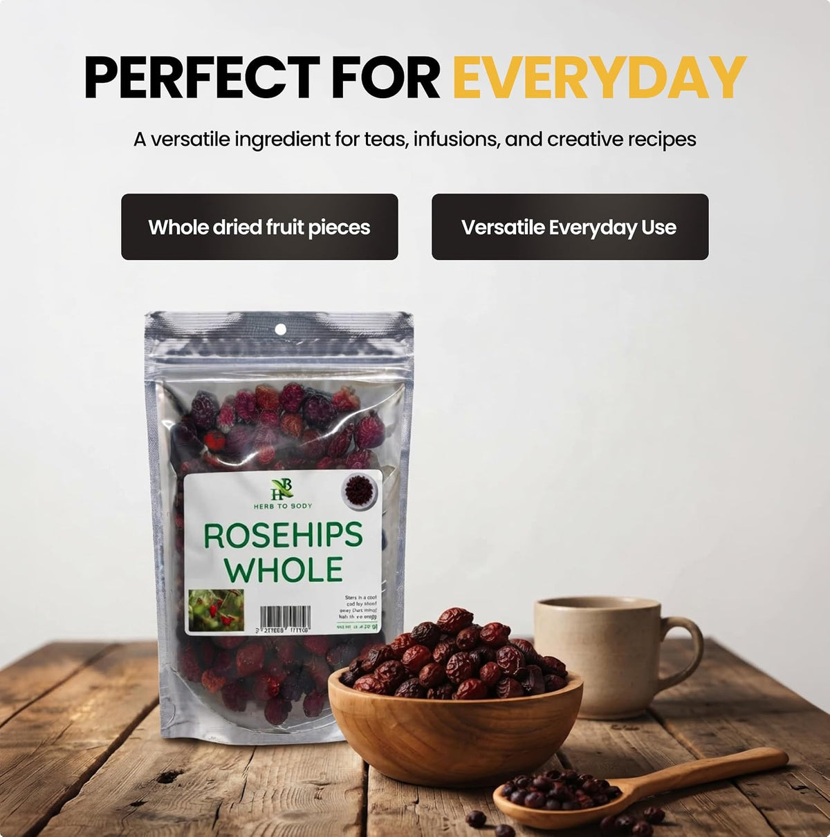 Herb To Body Rosehips Whole - Rosa Canina, Whole Dried Rosehips for Herbal Tea, Infusions & Culinary Preparations, Wildcrafted 4oz