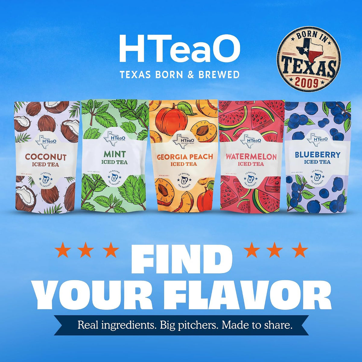 HTeaO Mint Iced Tea Bags - Makes 4 Gallons - Texas Style - Black Tea
