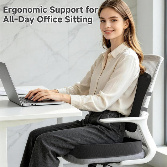 Seat Cushion &Office Chair Cushion,Lumbar Support Pillow for Office Chair,Ergonomic Memory Foam Non-Slip Office Chair Cushion,Back Support Cushions for Tailbone&Sciatica Pain Relief Black