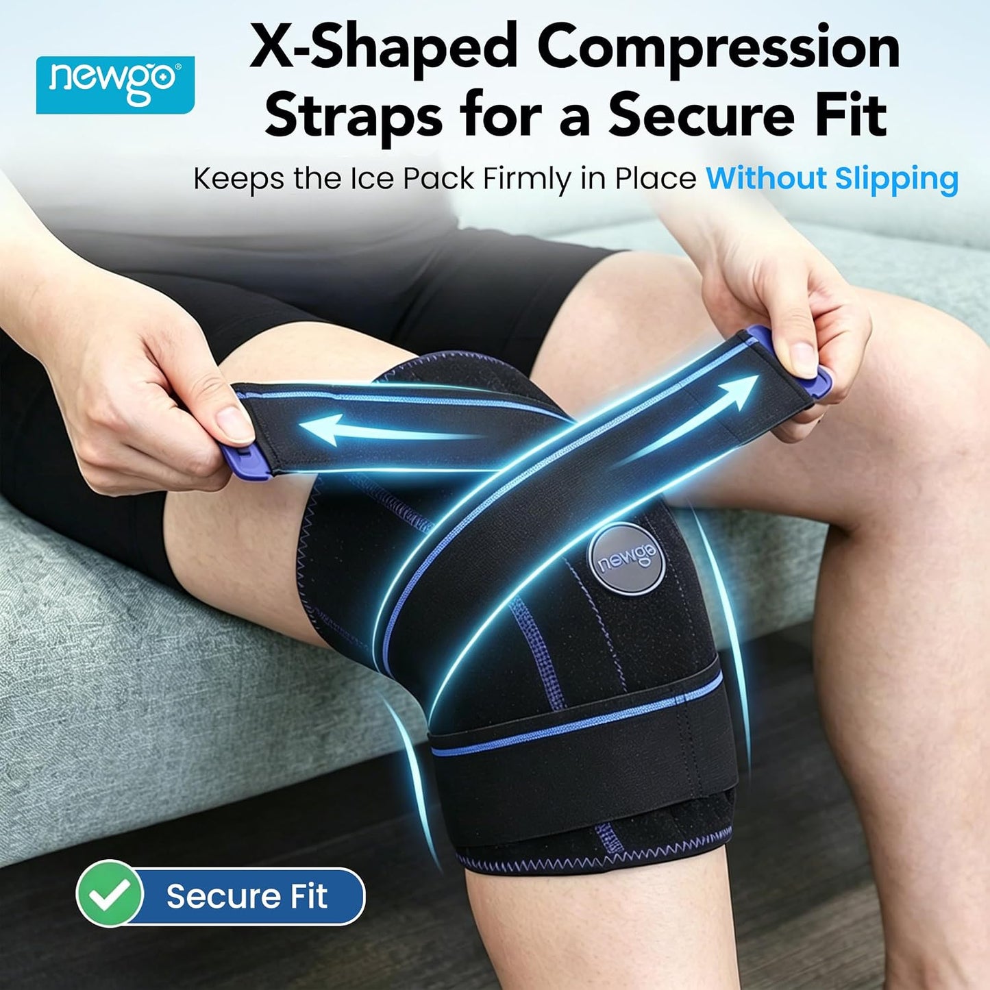 NEWGO Cold Therapy Knee Ice Pack Wrap, 2 Hours Long-Lasting Relief for Knee Replacement Surgery, Injuries, Swelling & Post-Surgery Recovery, Reusable Gel Ice Pack for Sports Injuries