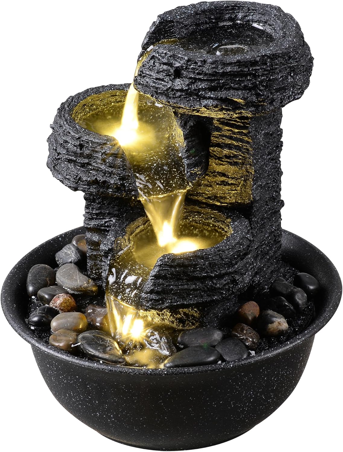 Rock Style Tabletop Fountain with LED Light – Indoor Waterfall Feature for Home or Office Décor, Relaxing Zen Desktop Water Fountain