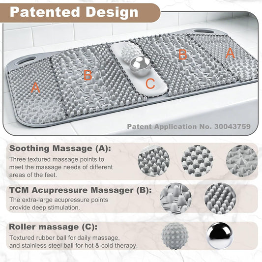 FREATECH Foot Massage Acupressure Mat with Massage Balls for Foot Pain & Plantar Fasciitis Relief, Zoned Reflexology Pressure Point Mat for Sitting & Standing, Safe Food-Grade Silicone, 22'' x 13''