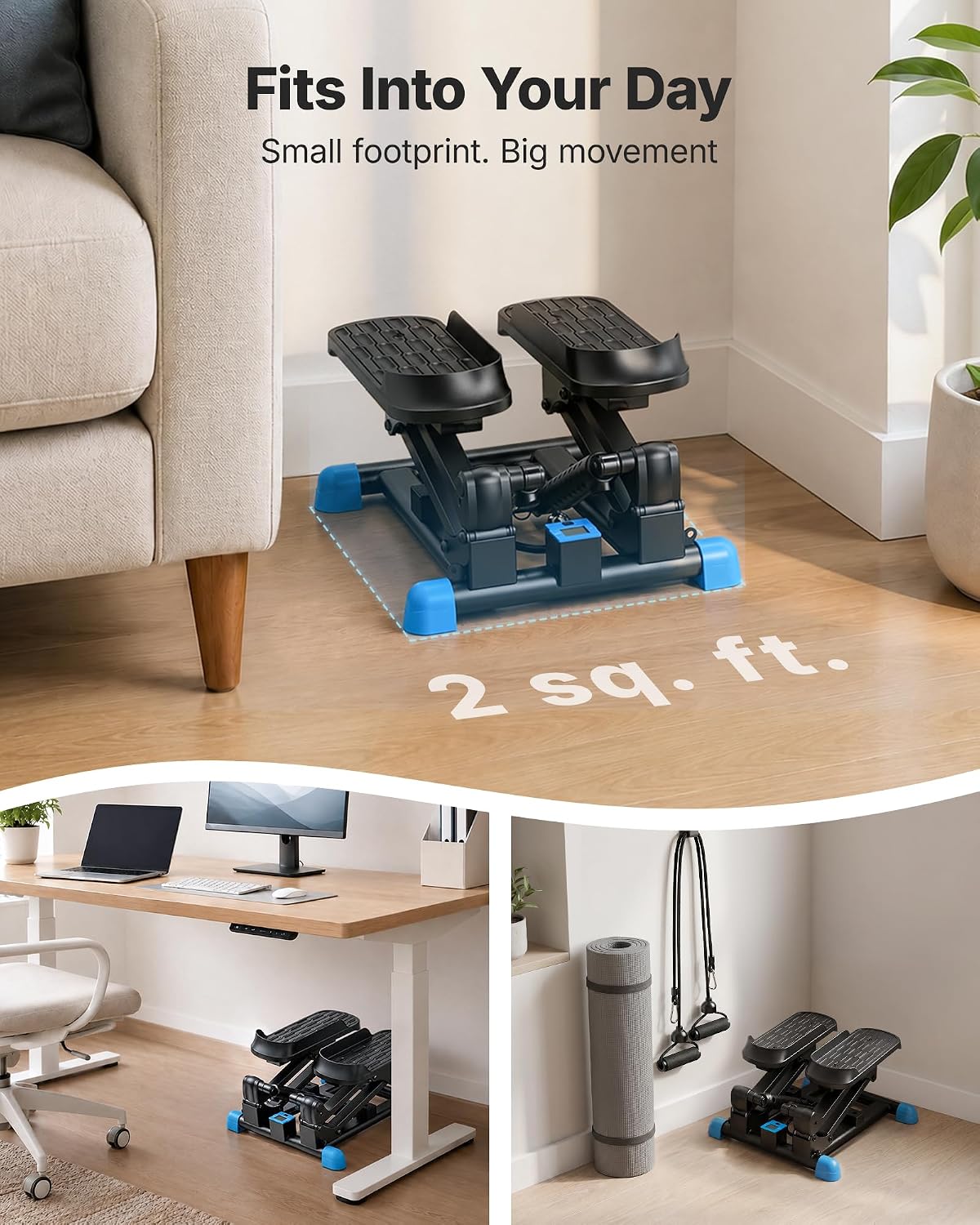 MERACH New 3-in-1 Stair Climber, Mini Steppers for Exercise at Home with Large Stride & Shock Pad Design, with Resistance Bands for Full Body Workout, 330 LBS Capacity Exercise Equipment