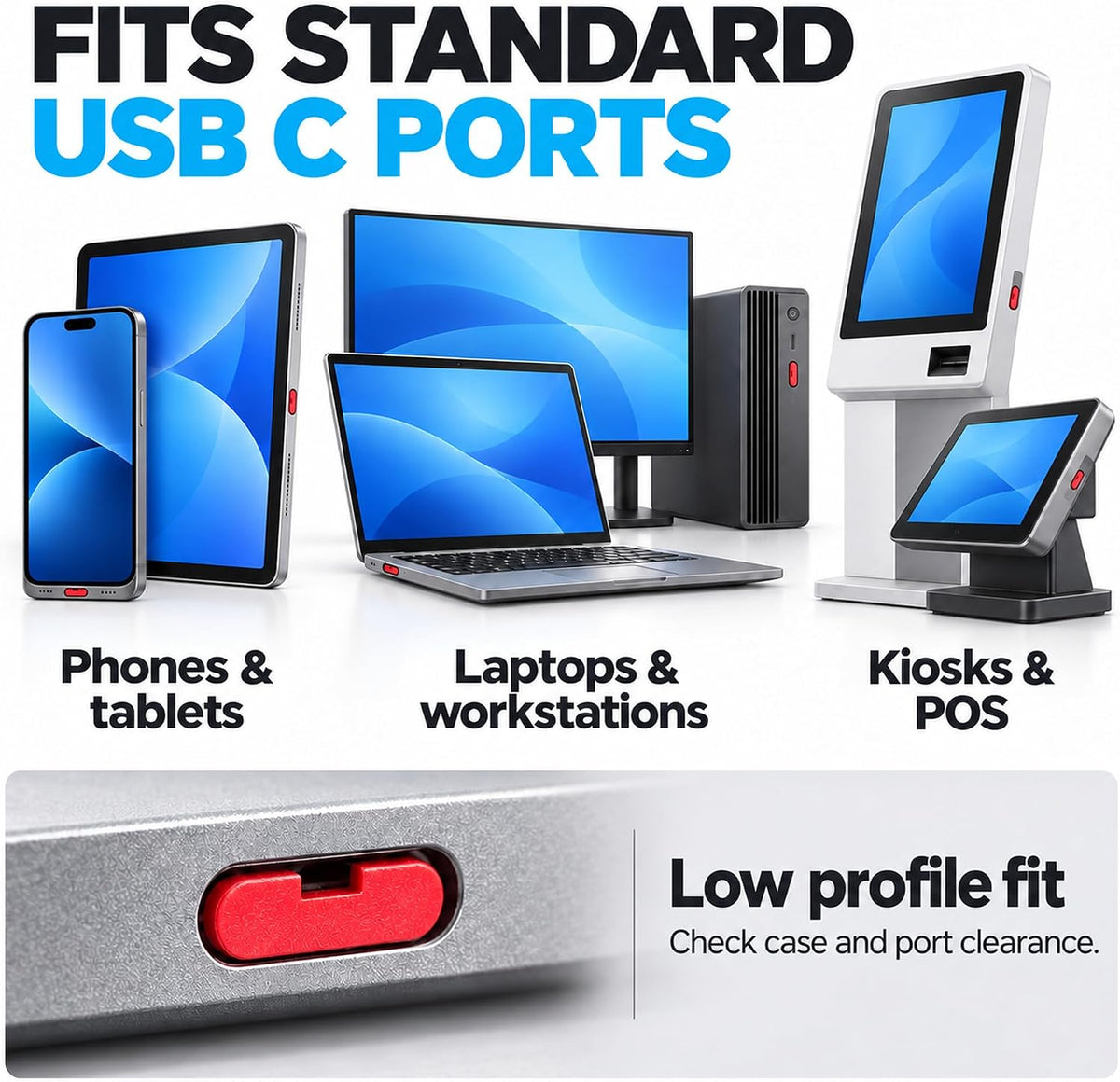 USB C Port Blockers, Control USB C Port Access, 2 Metal Keys, Black