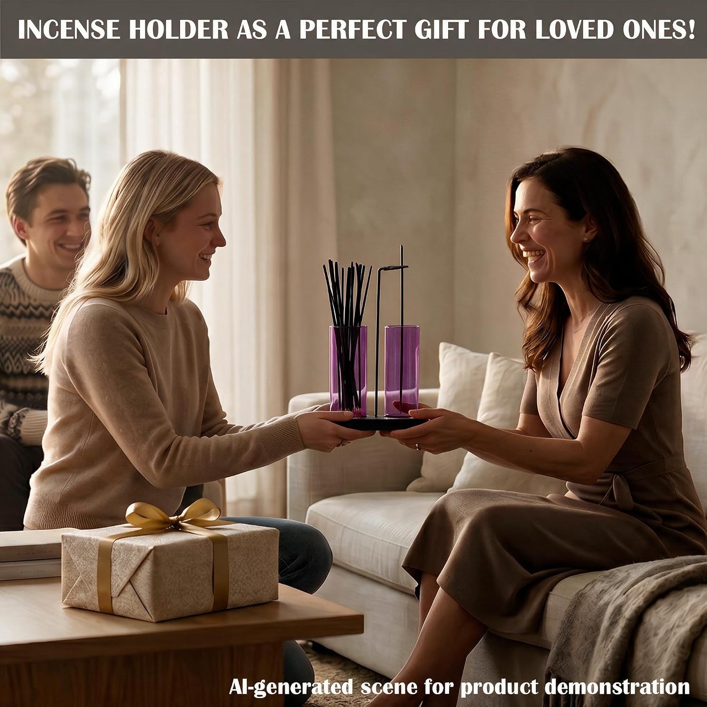 2 in 1 Anti-Ash Incense Holder for Sticks, Upside Down Hanging Incense Burner with Removable Glass Ash Catcher and Wooden Base, Modern Vertical Zen Decor for Home Office Yoga Meditation Room(Clear)