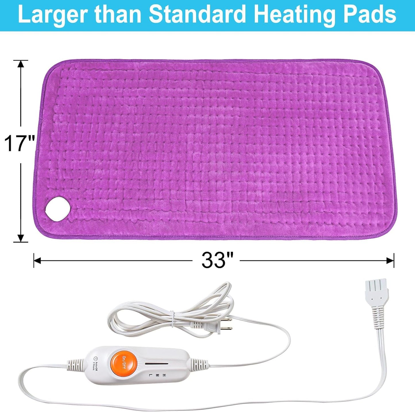 Boileau Electric Heating Pad for Back Pain and Period Cramps Relief, FSA Eligible17 x33 Extra Large XXXL, HSA 3 Heating Levels Heat Pad with 2-Hour Auto Shut Off, Gifts for Women and Mom, Blue