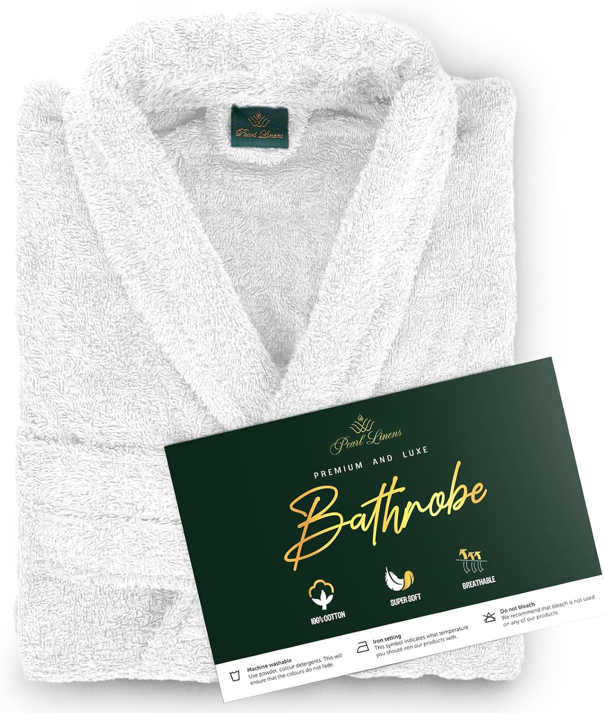 Pearl Linens Cotton Terry Shawl Collar Bathrobe - Soft, Lightweight & Absorbent Unisex Spa Robe for Women & Men - 1 Piece