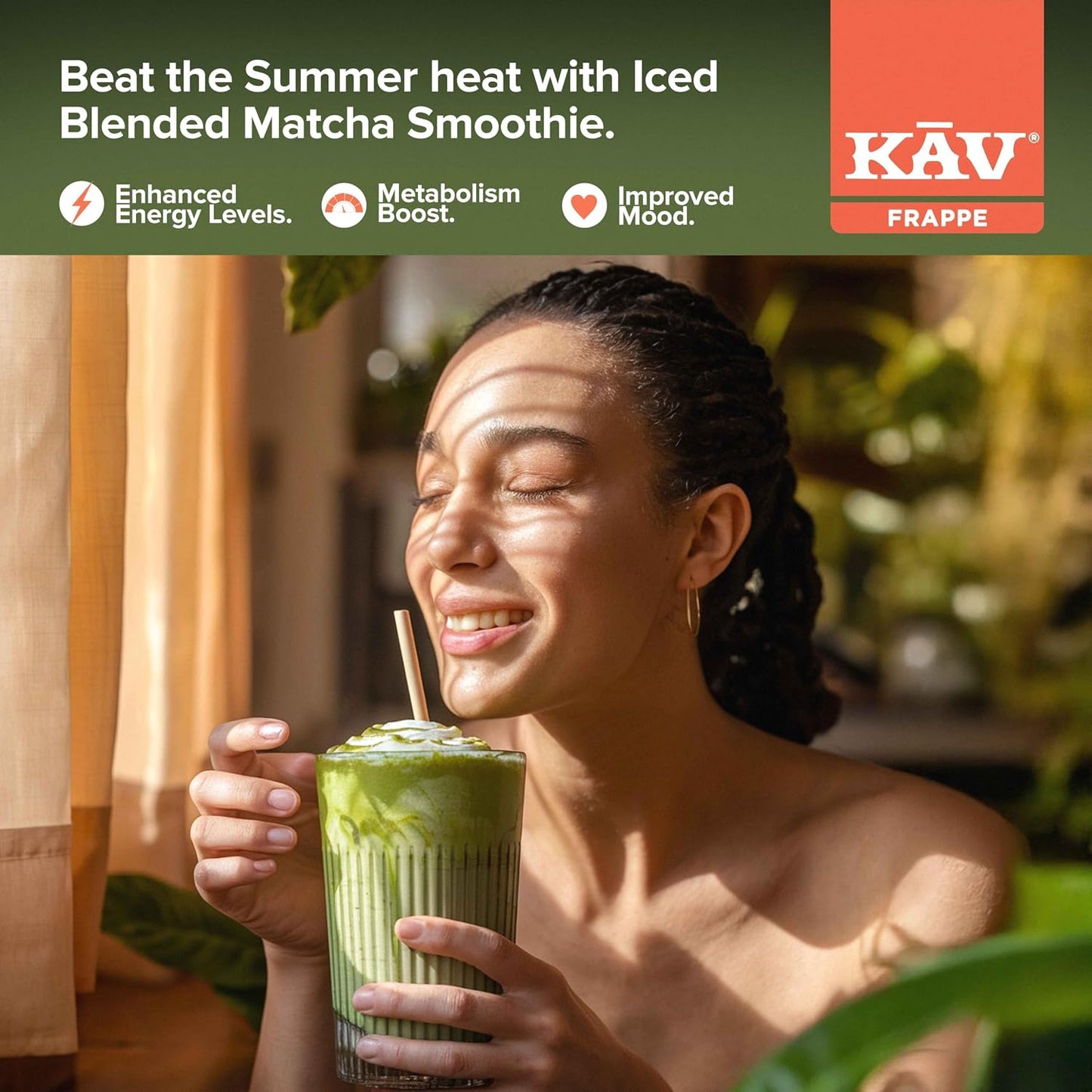 KAV Iced Blended Matcha Latte Frappe Mix | Instant, Ready-to-Mix Matcha Latte Powder for Hot or Cold Drinks – 10 oz
