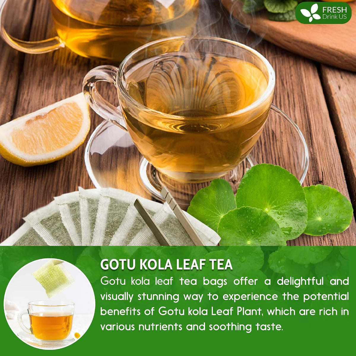 FreshDrinkUS, Premium Gotu Kola Leaf Tea, 40 Count, Pure, Caffeine Free
