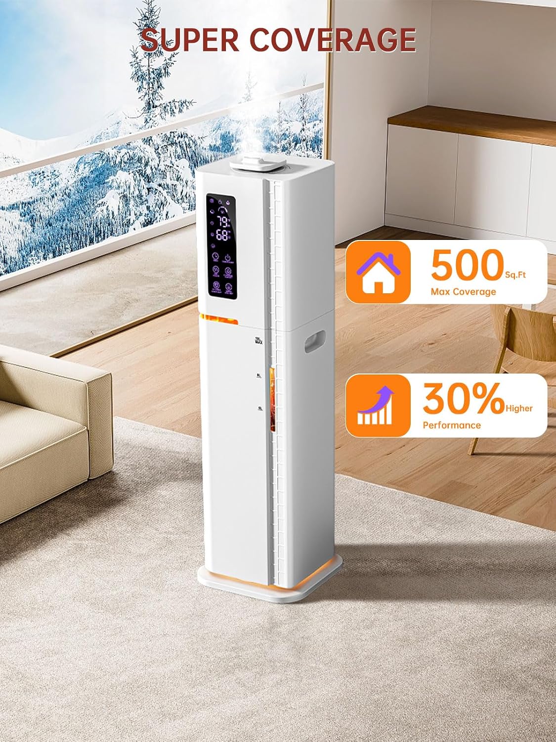 2.64Gal Humidifiers for Bedroom Home Office Plant, Top Fill Cool/Warm Mist Up to 500ft², 35dB Ultra Quiet, 3 Mist Modes, 24H Timer, Ambient Light Diffuser for Baby & Plant