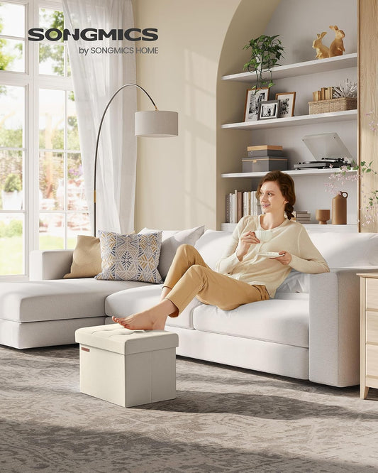 SONGMICS Mazie Collection - Small Folding Storage Ottoman, Foot Rest Stool, 12.2 x 16.1 x 12.2 Inches, 286 lb Load Capacity, for Living Room, Bedroom, Home Office, Dorm, Dark Gray ULSF102G01