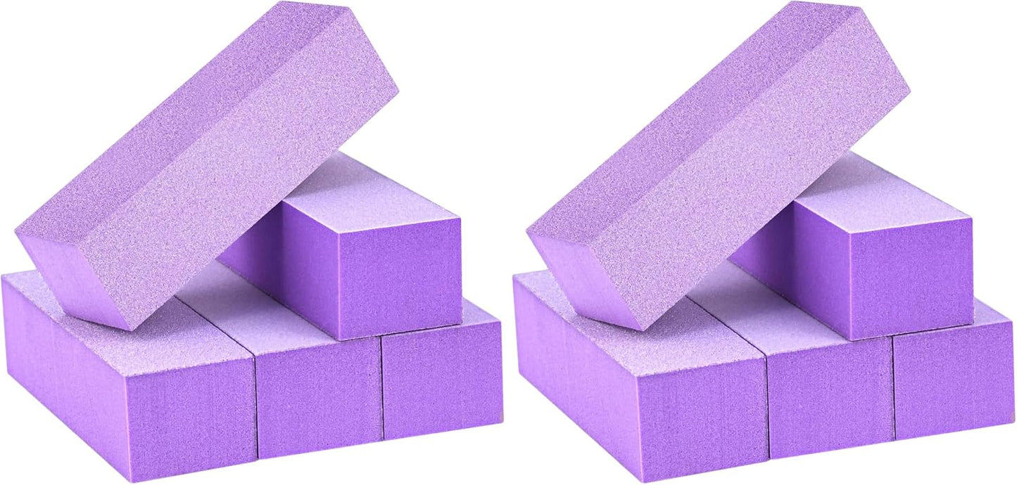 Maryton Nail Buffer Block, Medium/Fine Grit 100/180 Finishing Buffers for Acrylic Nails Gel Polish Nails, 3 Way Professional Pedicure Manicure Buffer Kits, 5 Count (Purple)