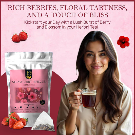 Strawberry Hibiscus Herbal Tea 100gm, Natural Herbal Infusion, 50 Tea Bags