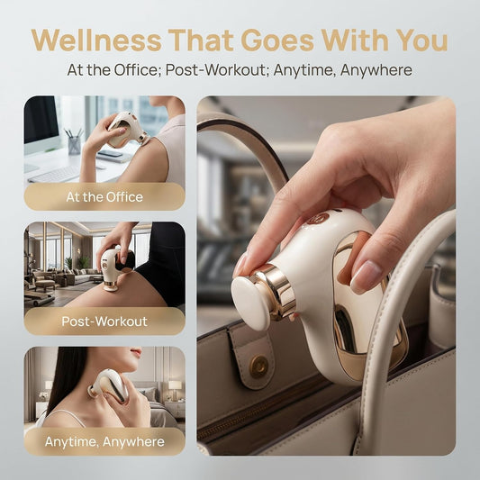 Mini Massage Gun, Ultra-Portable Deep Muscle Massager, 4speed Settings and 4 Back Massage Heads