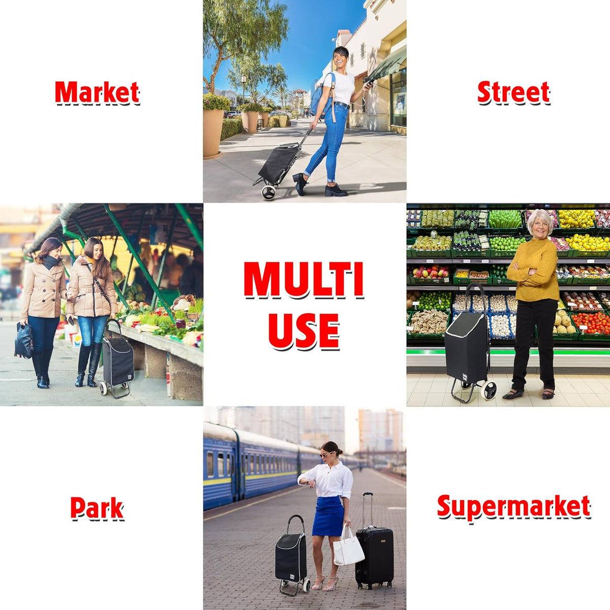 dbest Products Trolley Dolly Sport Stair Climber – Foldable Grocery Cart on Wheels – Multi Use Rolling Cart with Removable Bag, Hand Truck Dolly Function, and Stair Climbing Wheels, Black