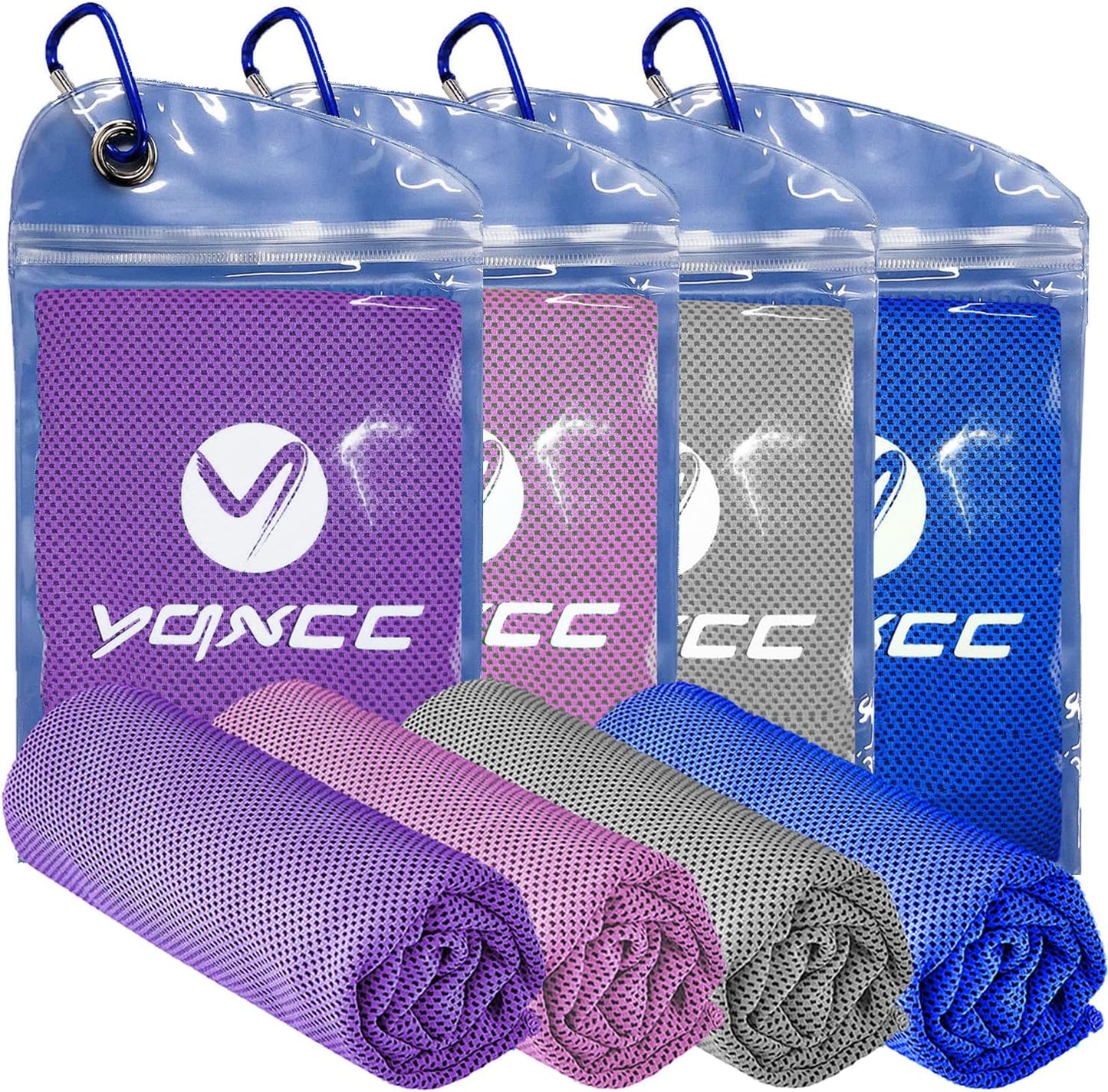 YQXCC 4 Pack Cooling Towels (47"x12"), Ice Cool Neck Towel, Soft Breathable Microfiber for Yoga, Golf, Gym, Running, Camping & Hot Weather
