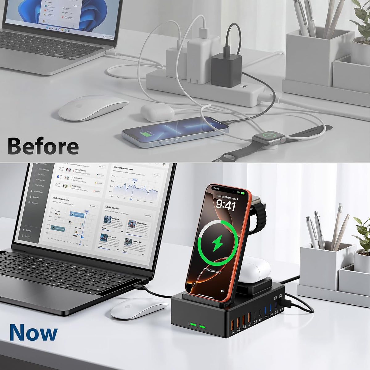 600W Charging Station for Multiple Devices Apple, Wireless Charger