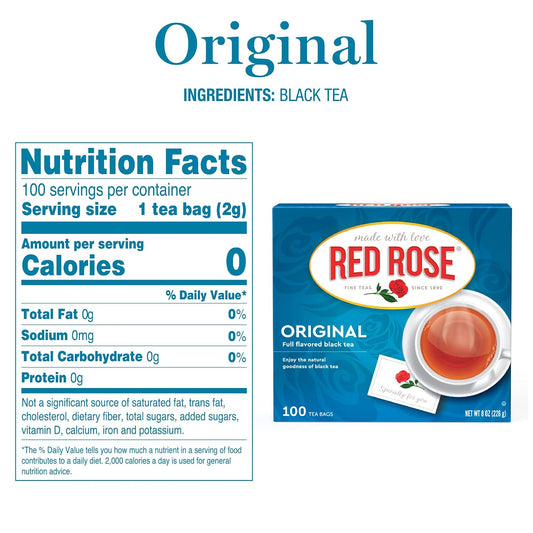 Red Rose Original Black Tea, Full-Flavored Strong Tea, 100 Tea Bags