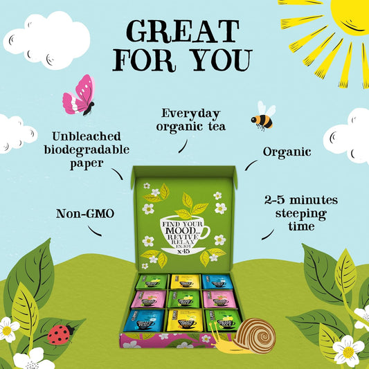 Clipper Organic Herbal & Green Tea Sampler Box, 45 Tea Bags