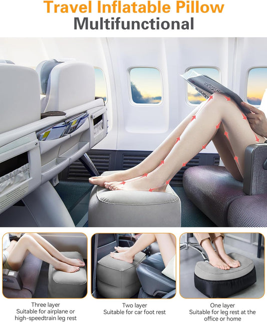 Sunany Inflatable Foot Rest Pillow for Travel, Kids/Adults Airplane Travel Pillow-Adjustable Height for Kids to Sleep While Traveling,Suitable for Airplane, Office, Home, Cars and Any Travel (1 Pack)
