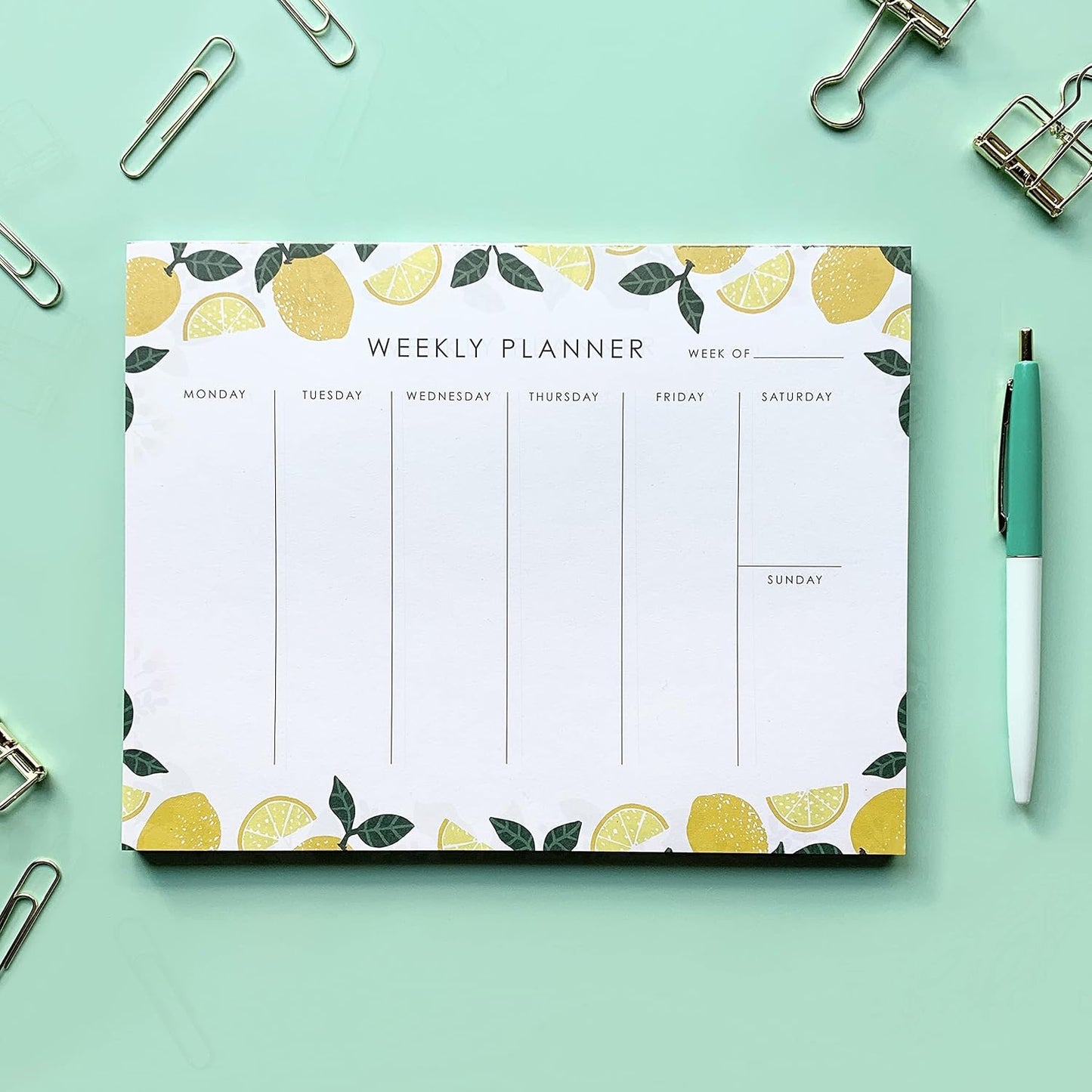 Weekly Planner Notepad - 9x7” inches, 52 tear off sheets - Undated Desk Planner Pad Calendar Notepad Organizer for Weekly To Do List, Notes and Schedule (Lemons)