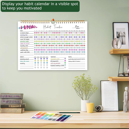 Habit Tracker Calendar, Aesthetic Daily Weekly Goal and Habit Tracker Journal, 12 Months Undated Habits Tracker Planner with Spiral Binding, Boost Productivity Tool and Workout Calendar, 11.7"x8.5"